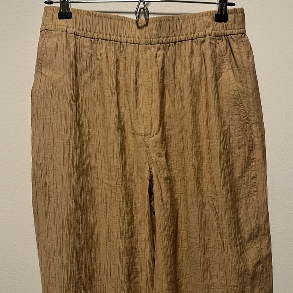 MADEWELL (NWT) Khaki Crinkle Crepe Pull On Wide Leg Cropped Pants, Size S - Picture 4 of 12